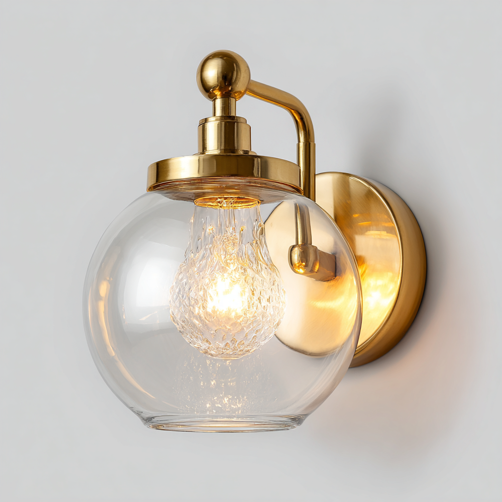 Applique murale métal - verre 14x12x20 cm - laiton - transparent - style moderne - pour salon-Warmthova