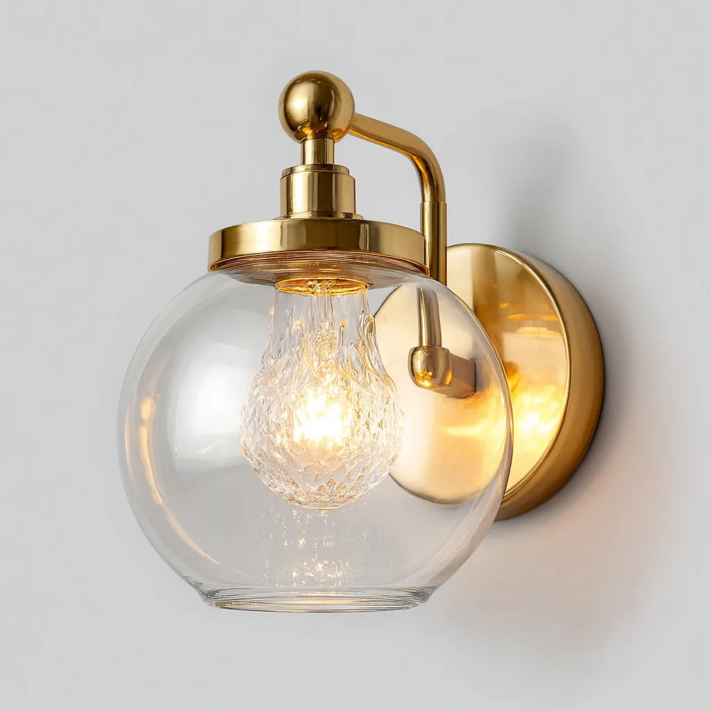 Applique murale métal - verre 14x12x20 cm - laiton - transparent - style moderne - pour salon-Warmthova