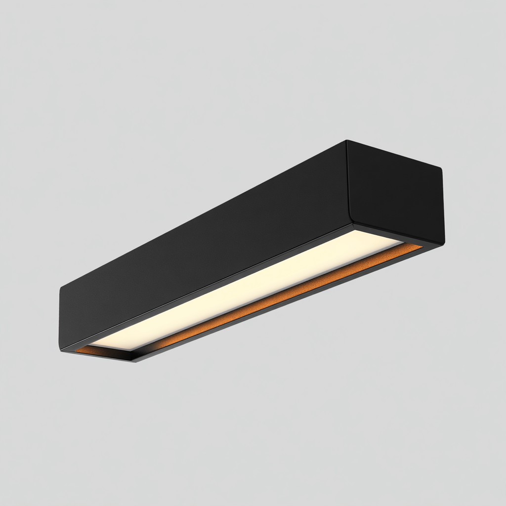 Plafonnier métal composite noir 48x8x7 cm - éclairage LED - design linéaire moderne - pour intérieur-Warmthova