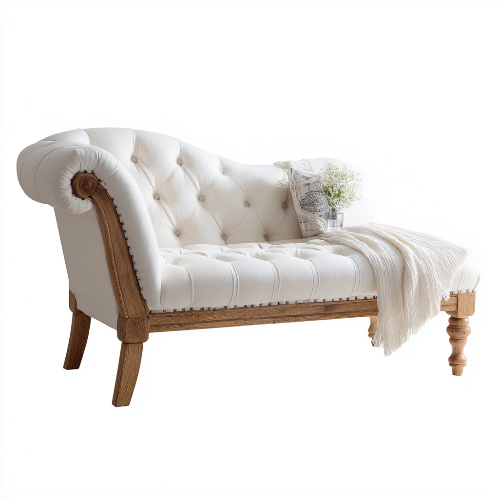 Chaise longue en tissu capitonné 170x75x88 cm - blanc - adaptée au salon - style classique-Warmthova