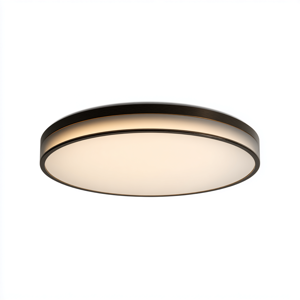 Plafonnier métal brun 40x40x6 cm - lumière LED chaude - design rond moderne - pour intérieur-Warmthova