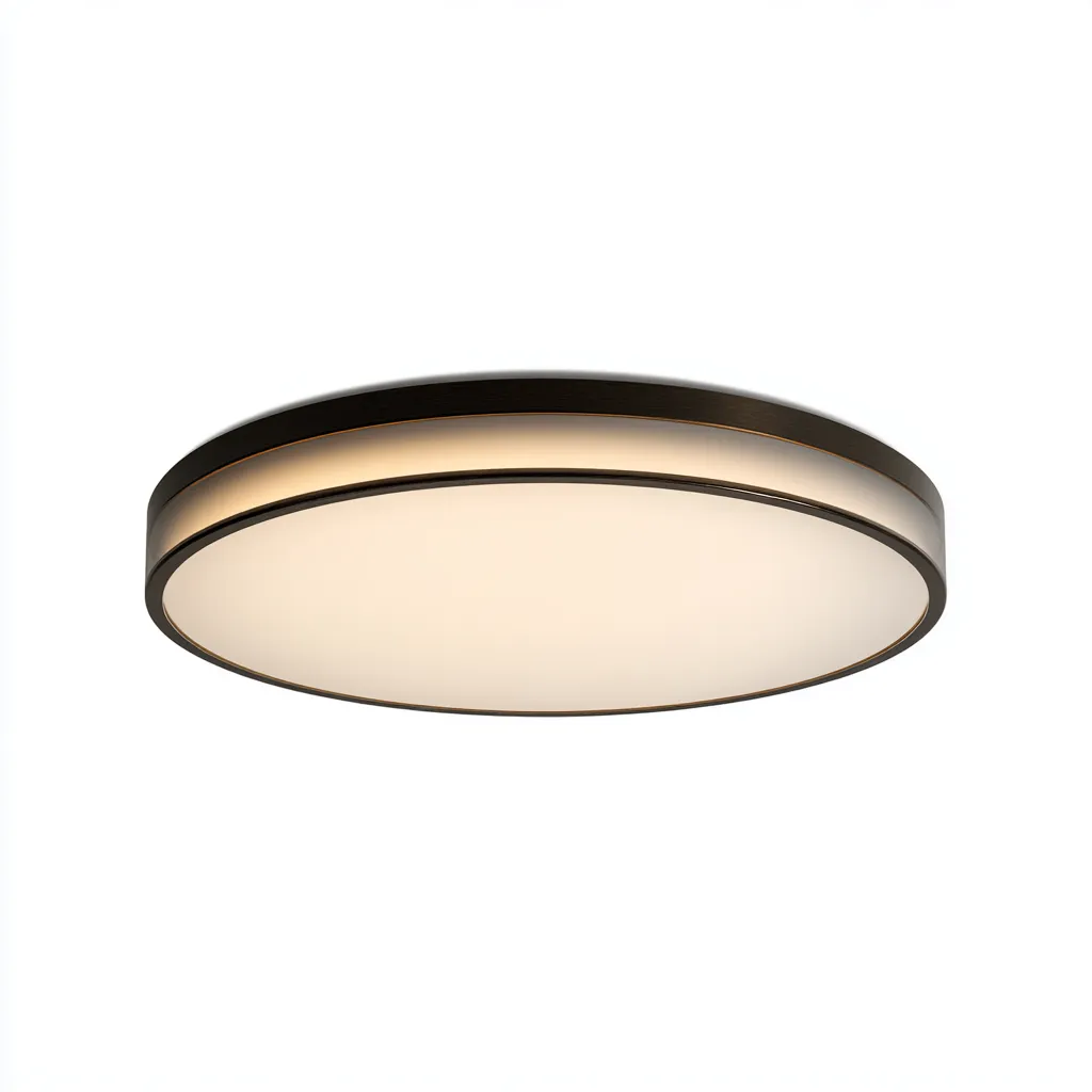 Plafonnier métal brun 40x40x6 cm - lumière LED chaude - design rond moderne - pour intérieur-Warmthova