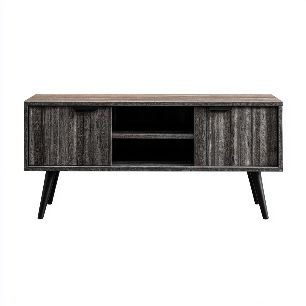 Meuble TV bois 150x40x55 cm - gris - design moderne adapté au salon-Warmthova