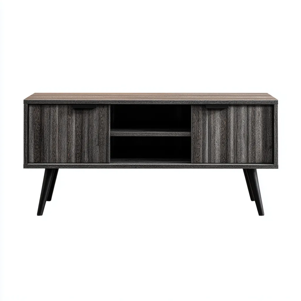 Meuble TV bois 150x40x55 cm - gris - design moderne adapté au salon-Warmthova