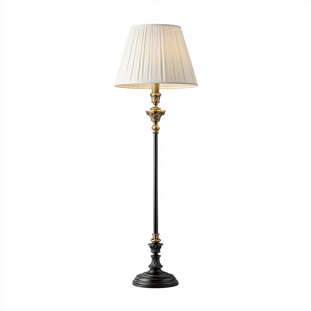 Lampadaire métal 38x38x165 cm - noir - doré - beige - style classique - pour salon-Warmthova