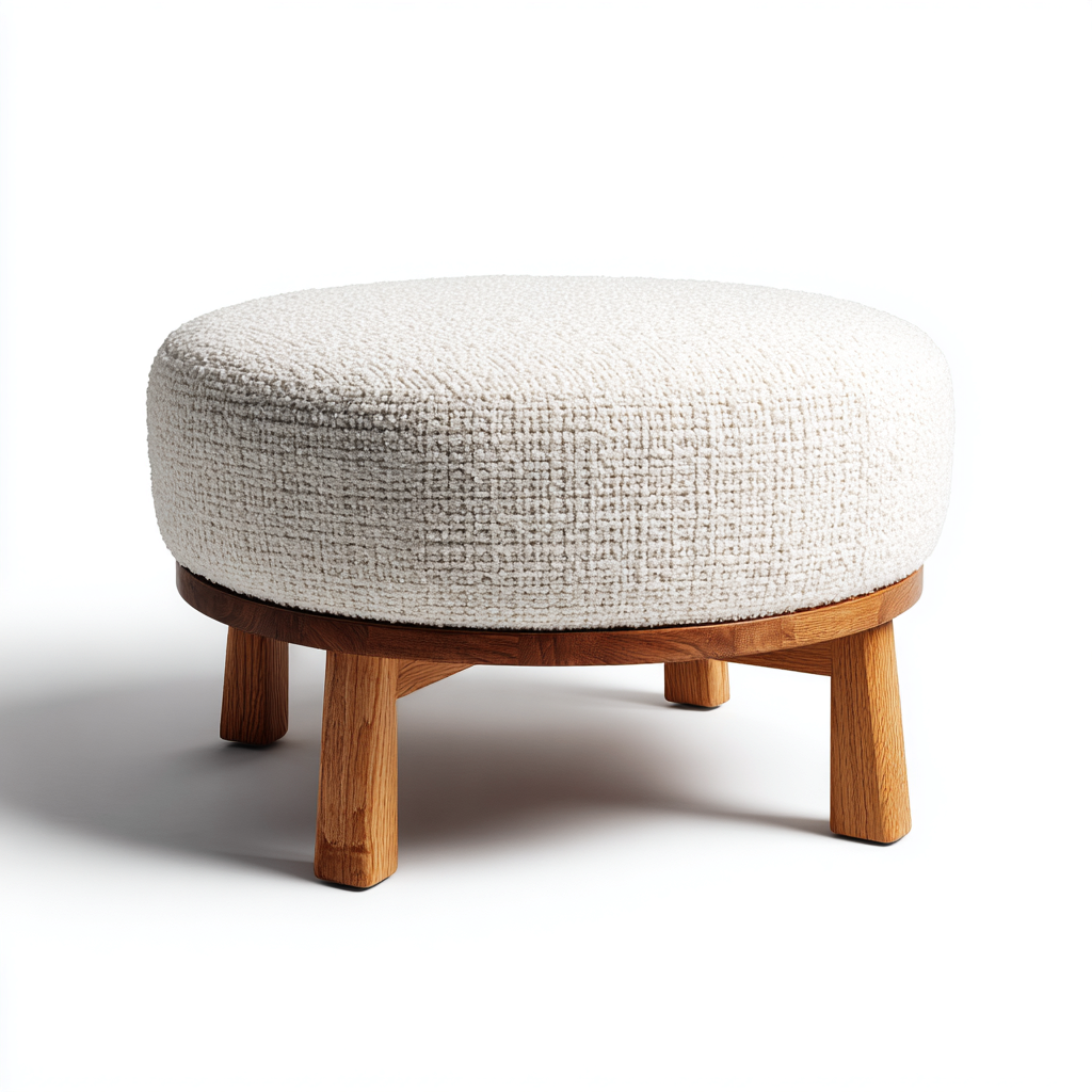 Pouf rond en tissu 60x60x38 cm - beige - adapté au salon - style naturel-Warmthova