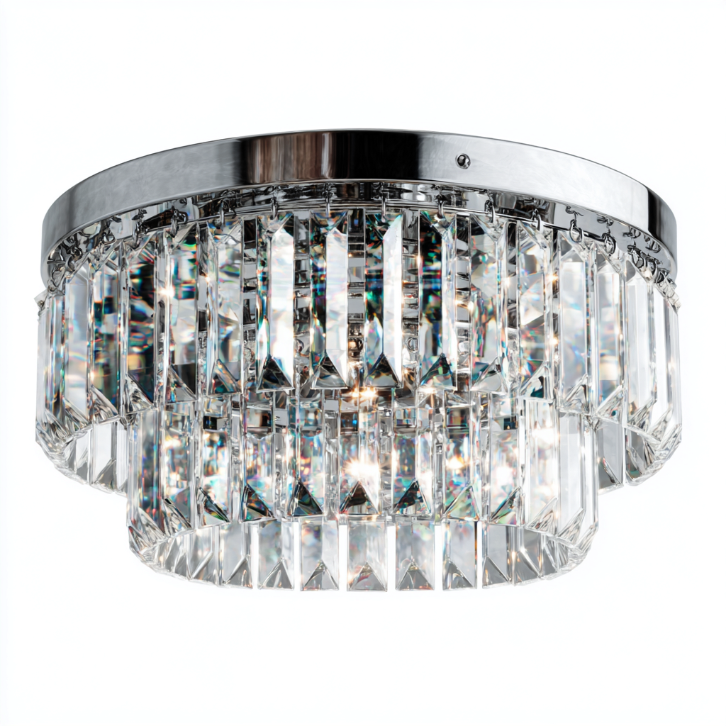 Plafonnier rond cristal et métal argent 32x32x24 cm - design en pampilles superposées - éclairage décoratif intérieur-Warmthova