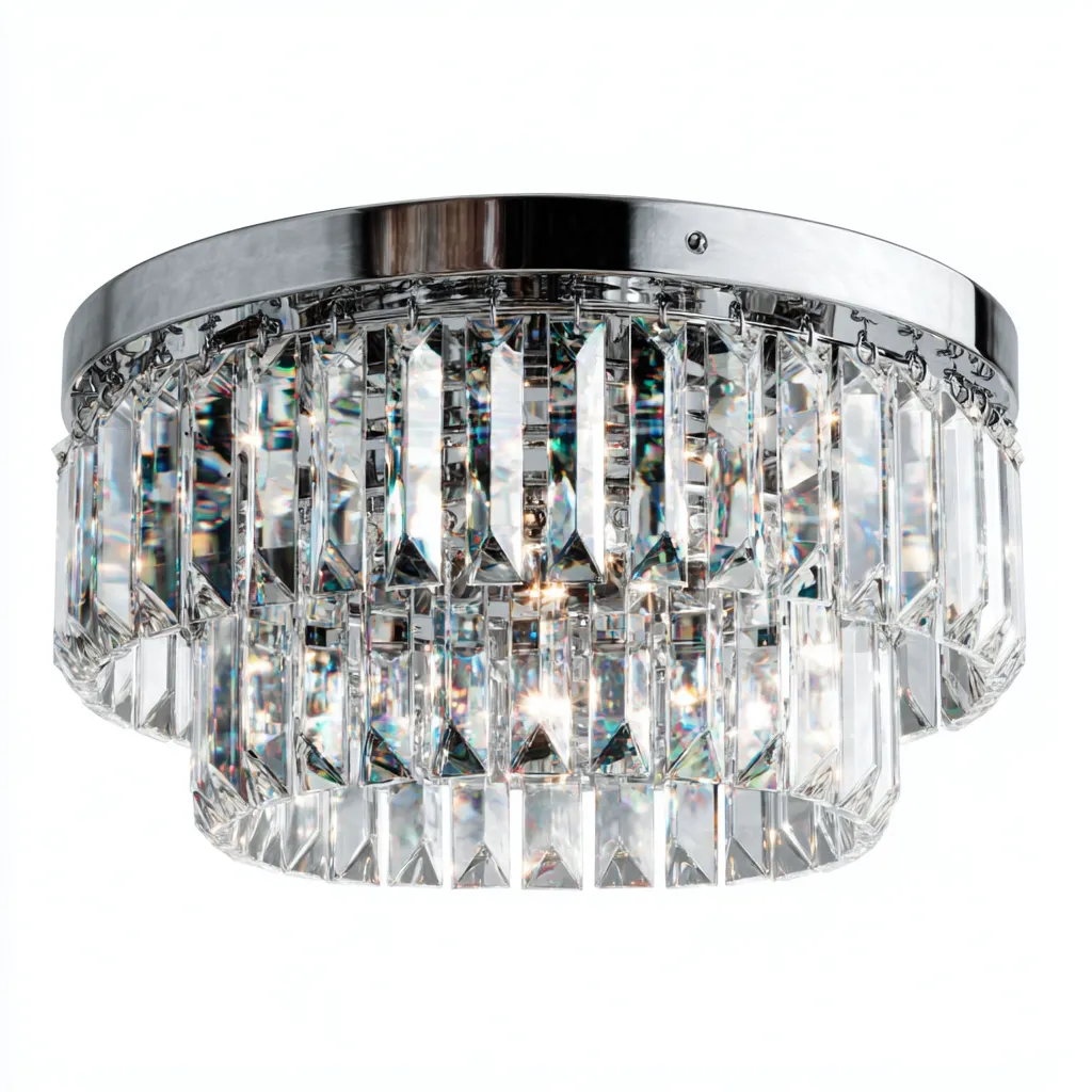 Plafonnier rond cristal et métal argent 32x32x24 cm - design en pampilles superposées - éclairage décoratif intérieur-Warmthova