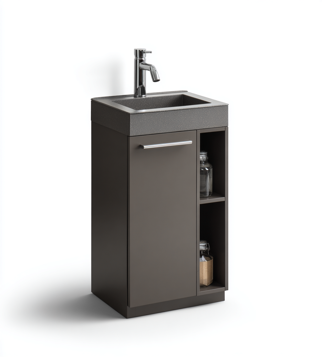 Meuble vasque - MDF - 40x35x85 cm - gris - adapté à la salle de bain - design moderne-Warmthova