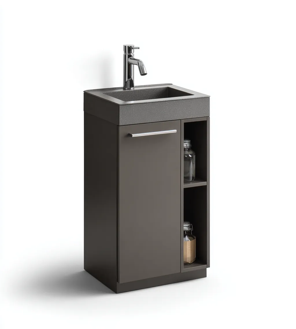 Meuble vasque - MDF - 40x35x85 cm - gris - adapté à la salle de bain - design moderne-Warmthova