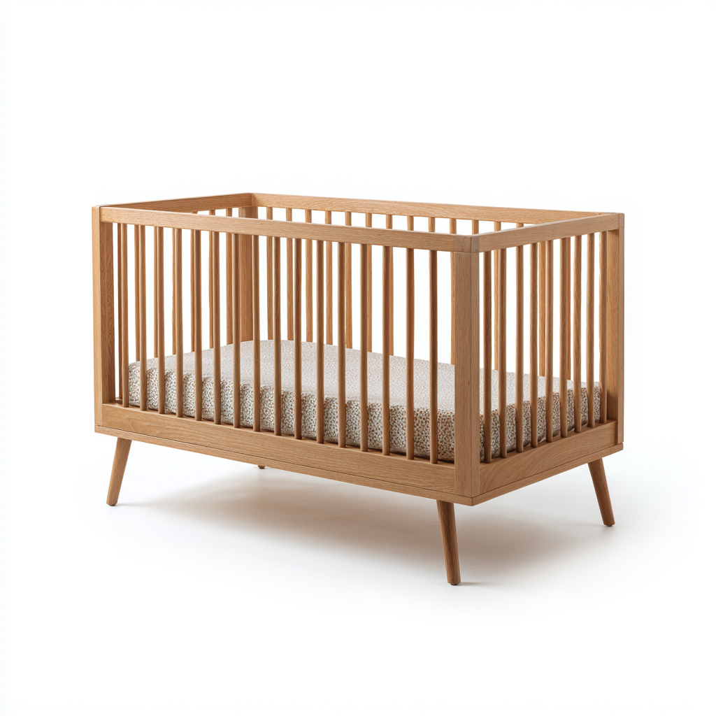 Lit bébé en bois massif 120x60x90 cm - couleur bois naturel - design moderne pour chambre de bébé-Warmthova
