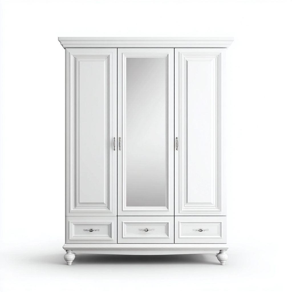 Armoire bois 160x60x215 cm - blanc avec miroir et tiroirs - adaptée à la chambre - style classique-Warmthova