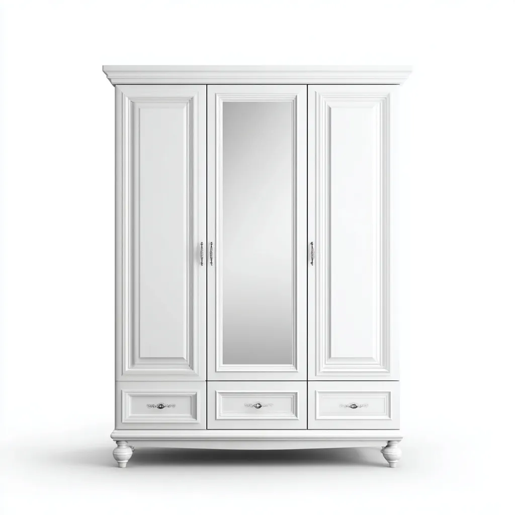 Armoire bois 160x60x215 cm - blanc avec miroir et tiroirs - adaptée à la chambre - style classique-Warmthova