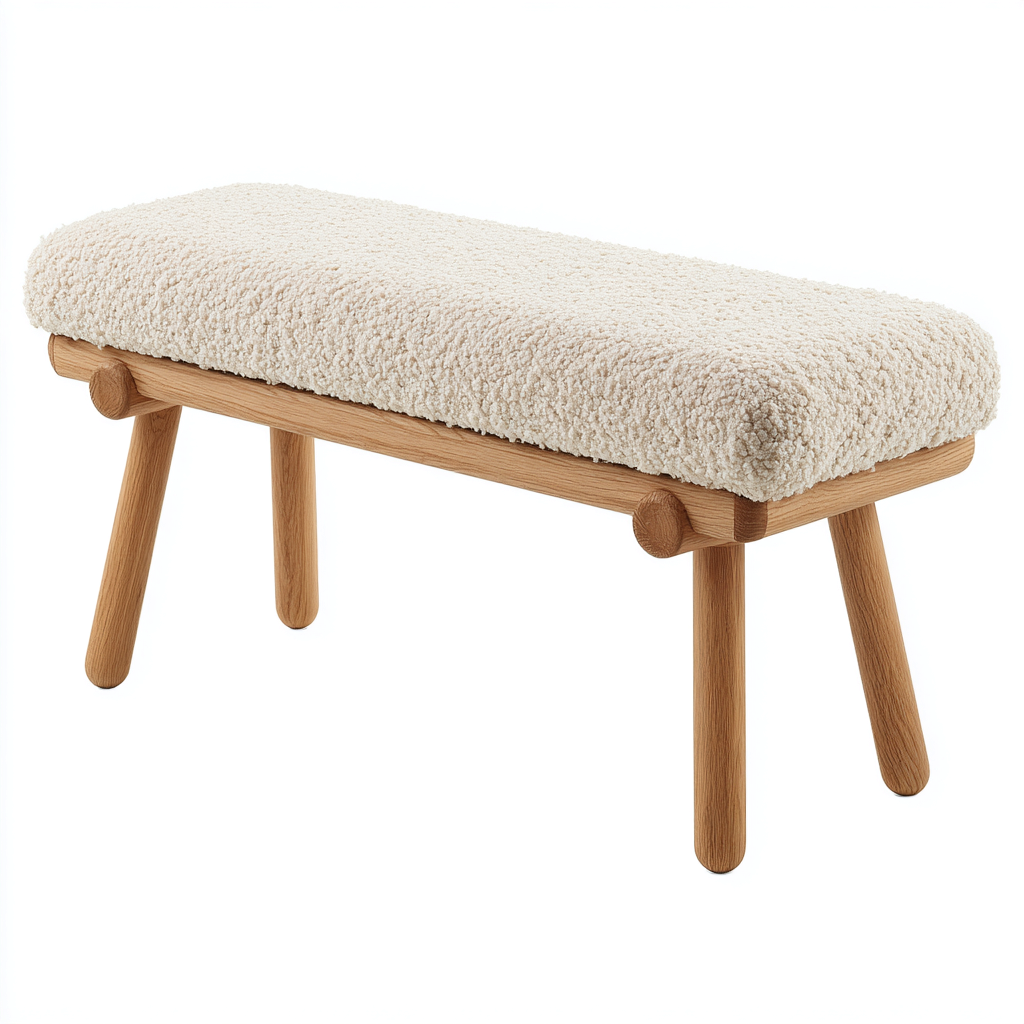 Banc de lit assise tissu bouclé 80x35x45 cm - beige - style nordique pour chambre-Warmthova
