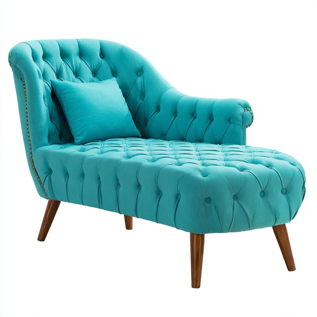 Chaise longue en tissu capitonné 160x68x85 cm - turquoise - adaptée au salon - style classique-Warmthova