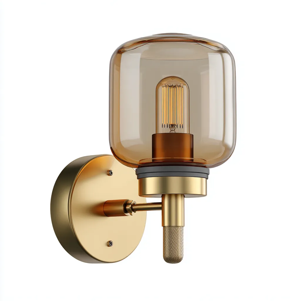 Applique murale métal - verre 14x18x24 cm - doré - ambre - style moderne - pour salon-Warmthova