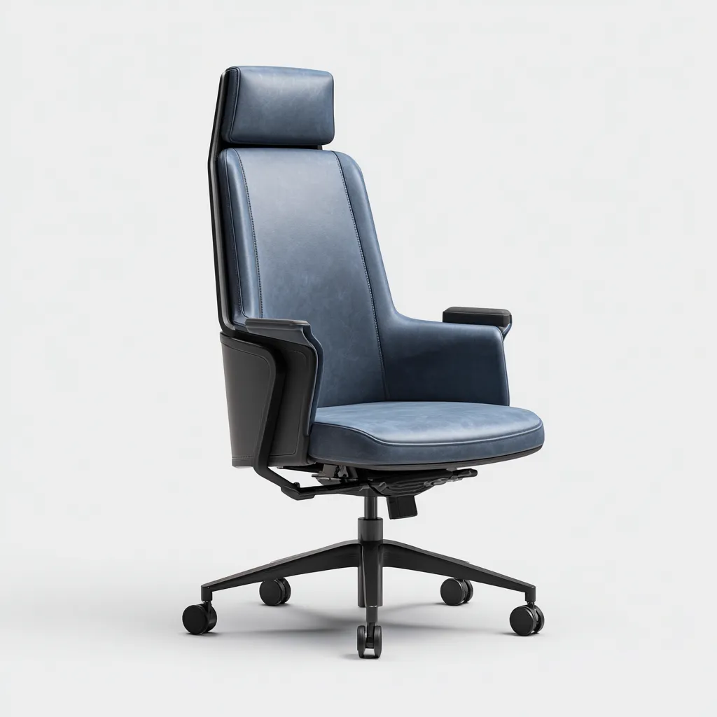 Chaise de bureau similicuir bleu gris 70x64x126 cm - ergonomique - design moderne - pour bureau-Warmthova