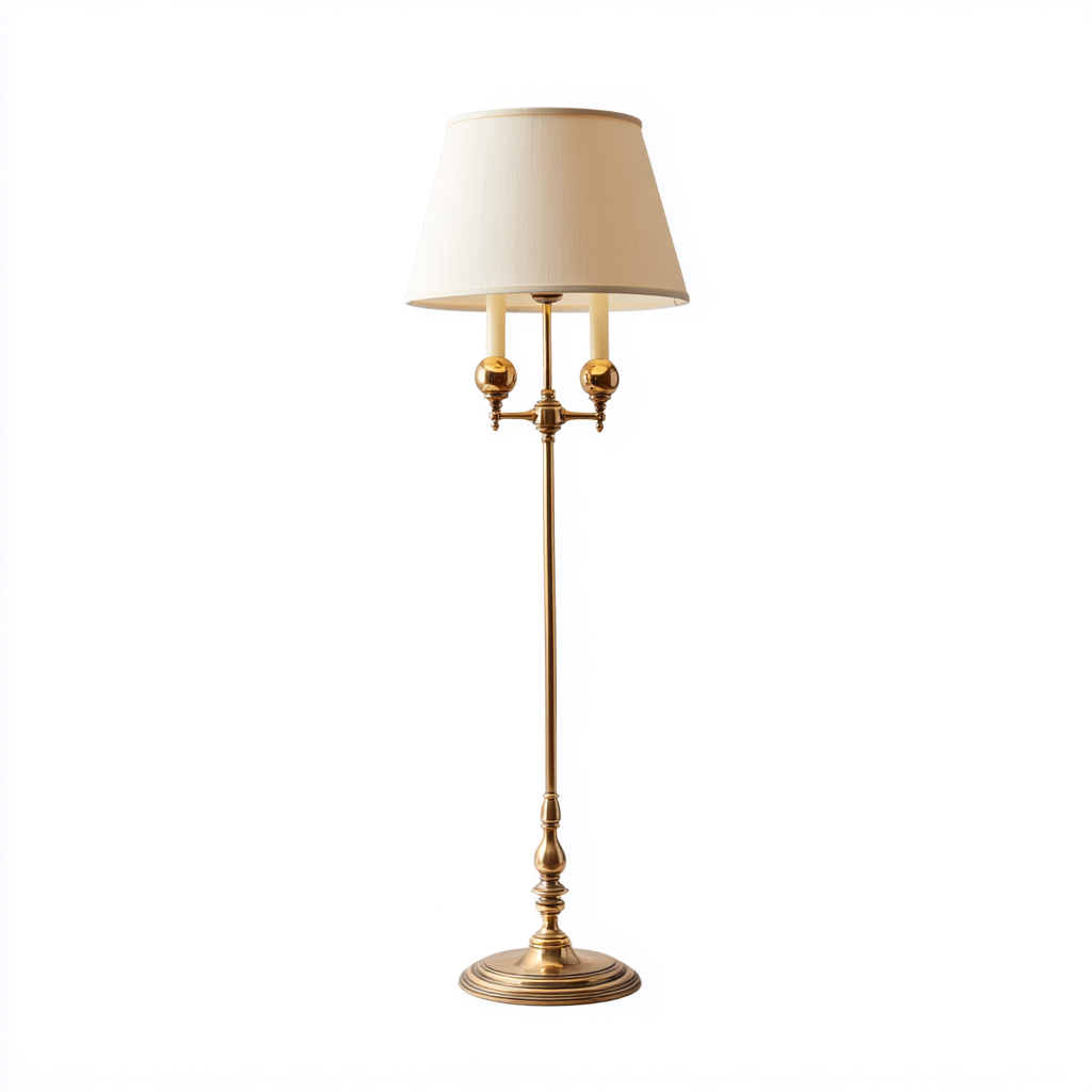 Lampadaire métal 40x40x168 cm - doré - beige - style classique - pour salon-Warmthova