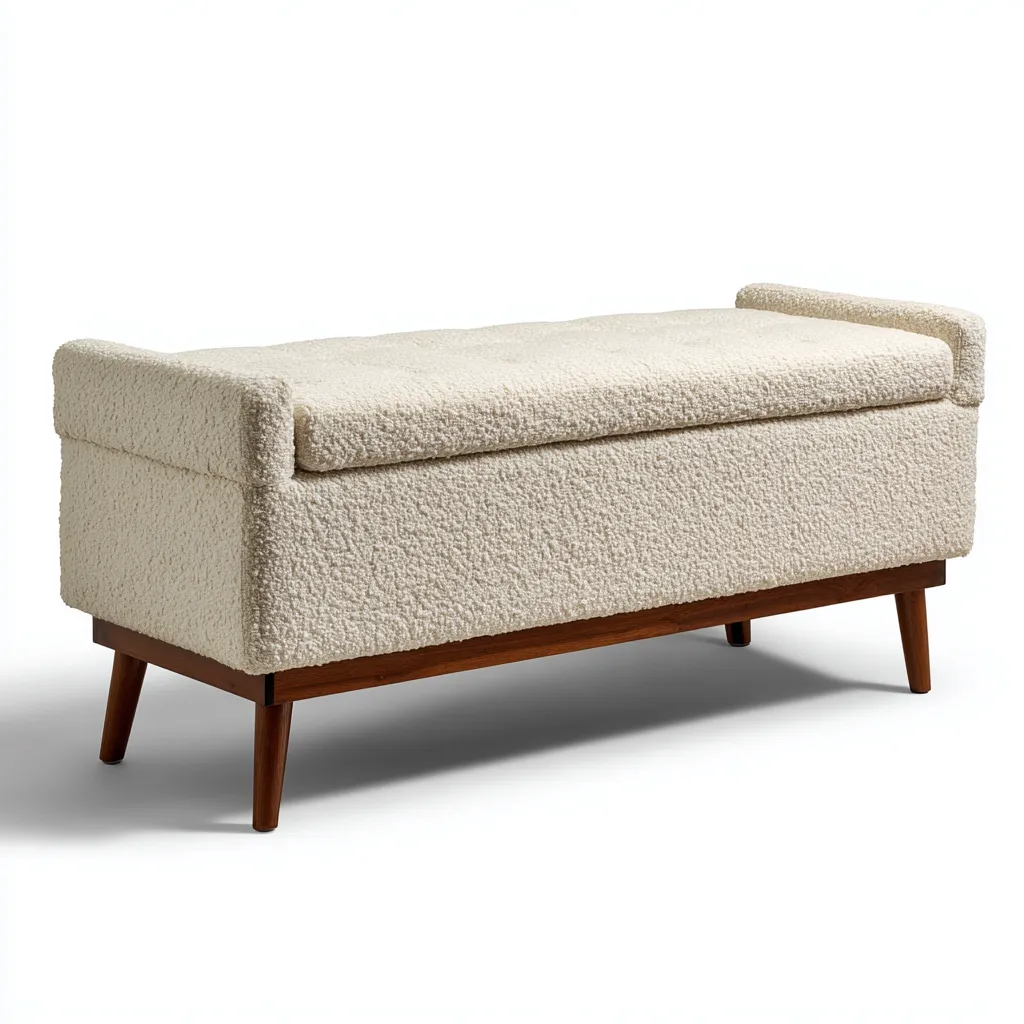 Banc de lit coffre tissu bouclé avec accoudoirs 110x40x50 cm - beige - design moderne pour chambre-Warmthova