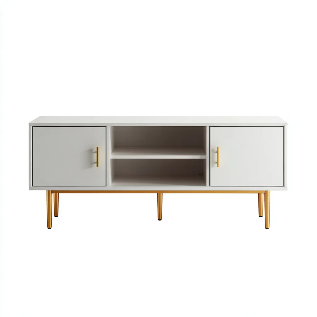 Meuble TV bois 150x40x55 cm - blanc - or - design moderne adapté au salon-Warmthova