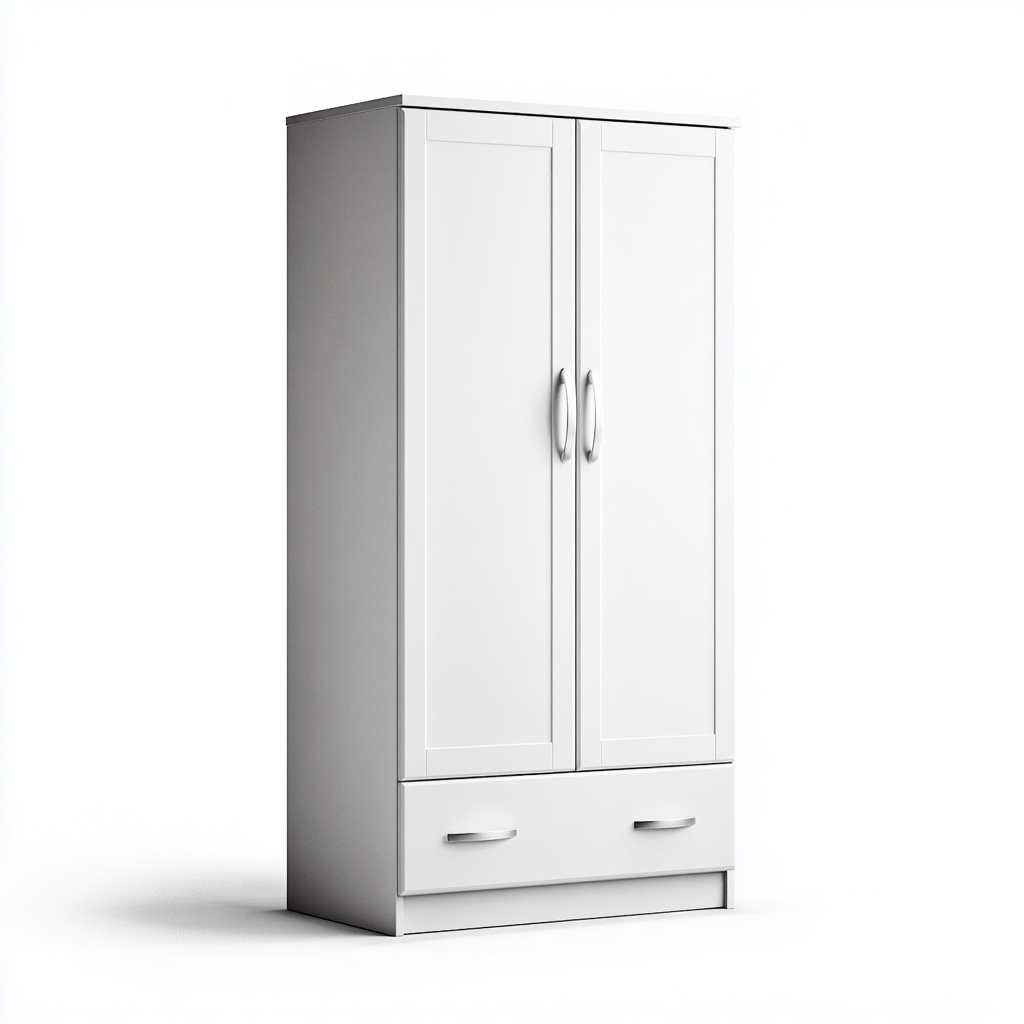 Armoire bois 90x50x185 cm - blanc - adaptée à la chambre - style moderne-Warmthova