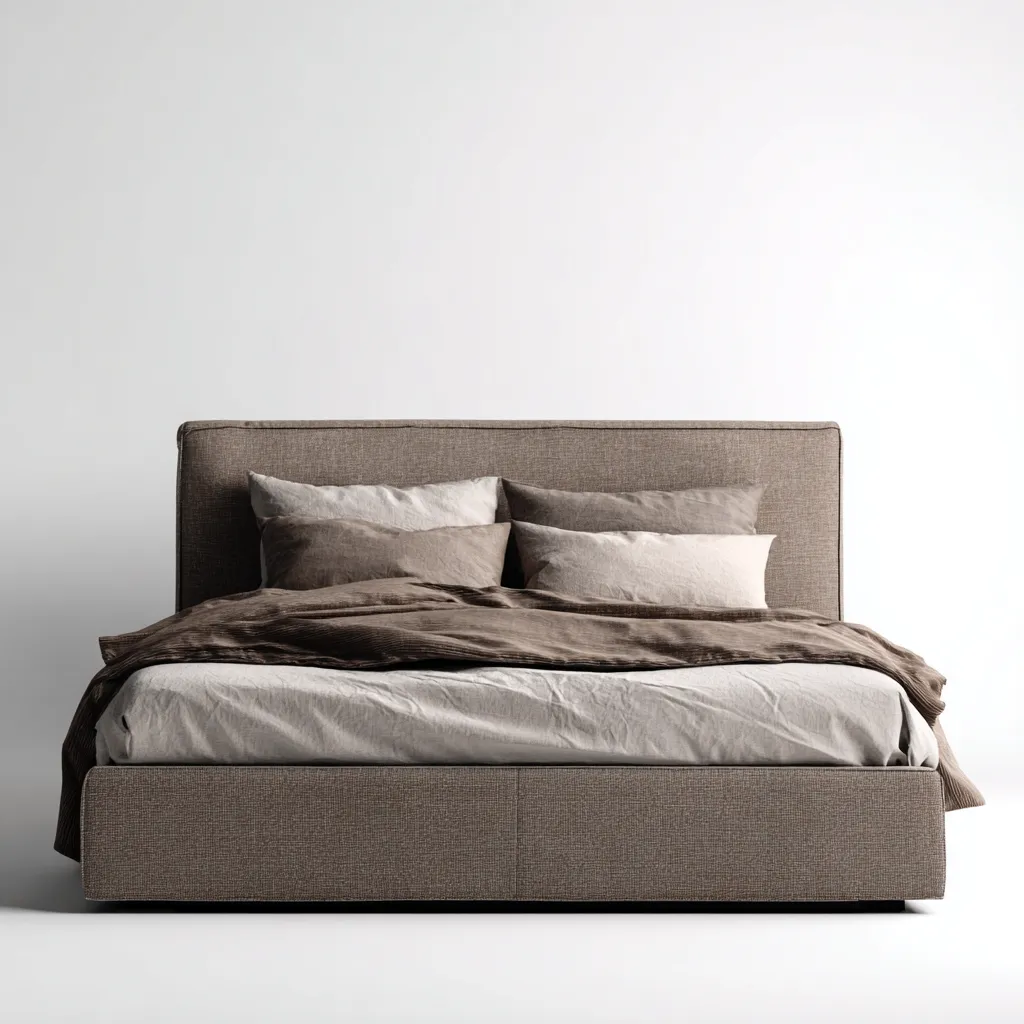 Lit double tissu 200x180x108 cm - marron - adapté à la chambre - design moderne-Warmthova