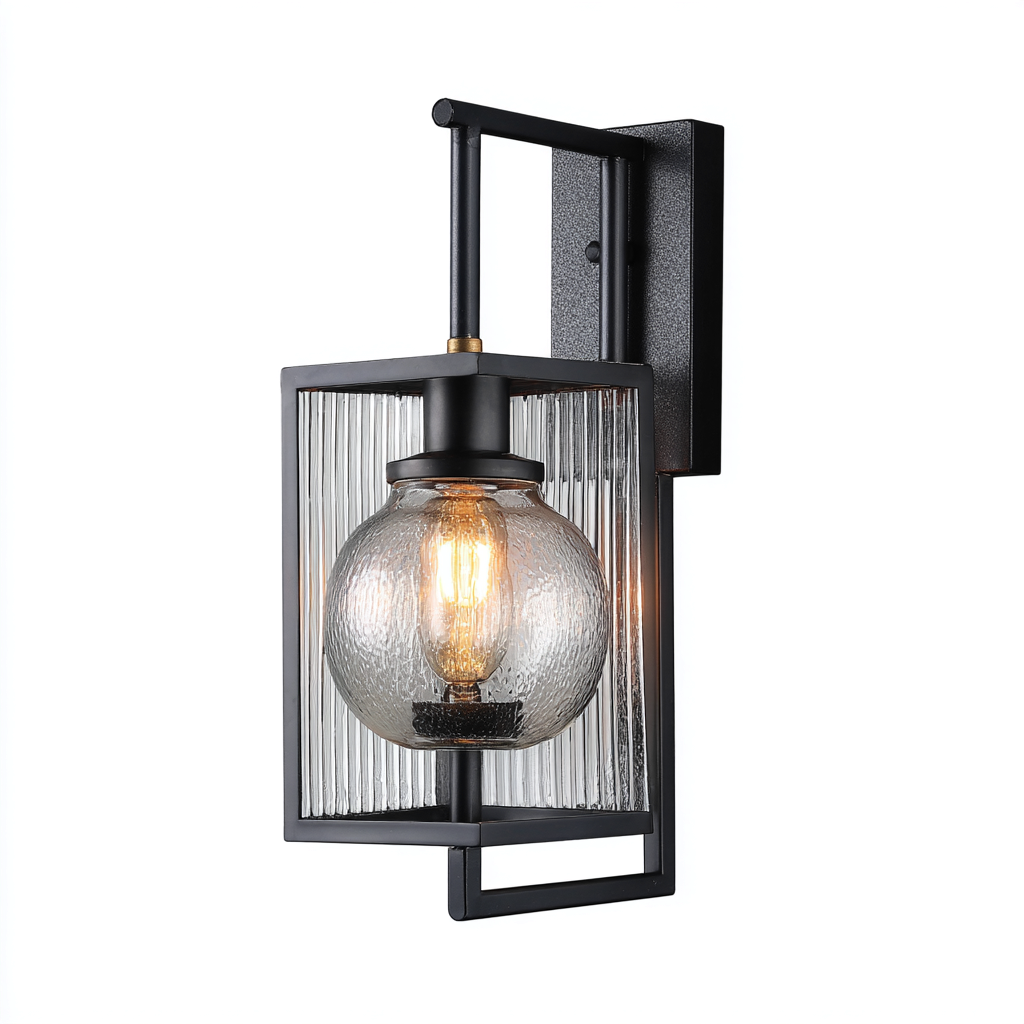 Applique murale métal - verre 18x15x28 cm - noir - style industriel - pour salon-Warmthova