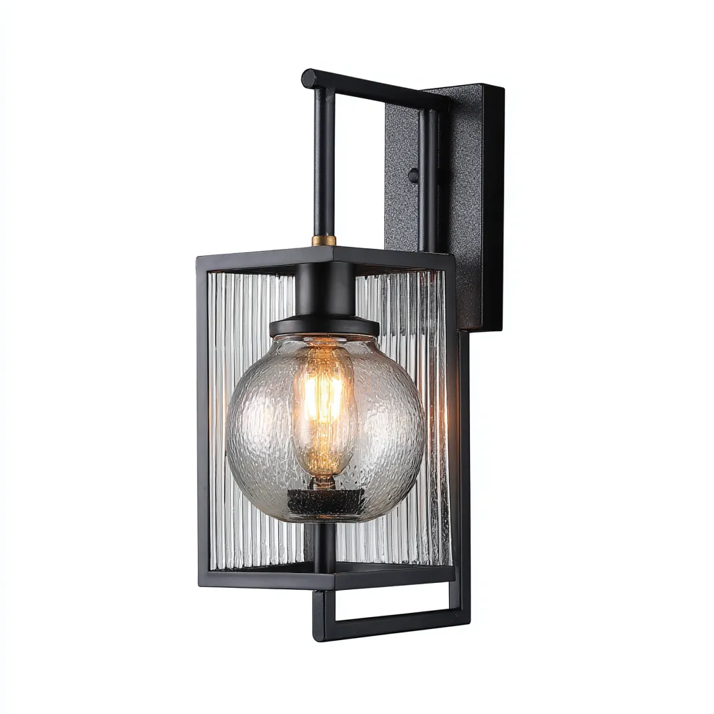 Applique murale métal - verre 18x15x28 cm - noir - style industriel - pour salon-Warmthova