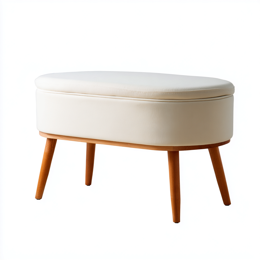 Banc de lit ovale coffre tissu 70x38x45 cm - blanc - style moderne pour chambre-Warmthova