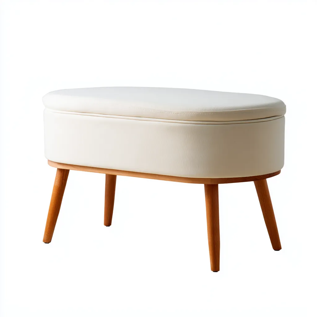 Banc de lit ovale coffre tissu 70x38x45 cm - blanc - style moderne pour chambre-Warmthova