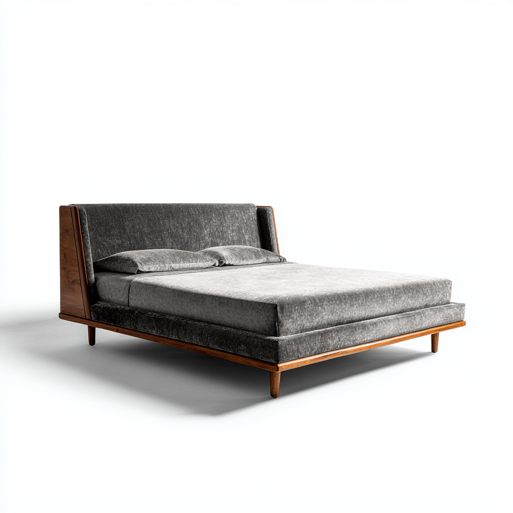 Lit double tissu 200x180x128 cm - gris - adapté à la chambre - design moderne-Warmthova