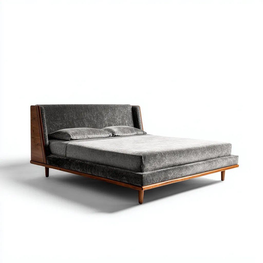 Lit double tissu 200x180x128 cm - gris - adapté à la chambre - design moderne-Warmthova