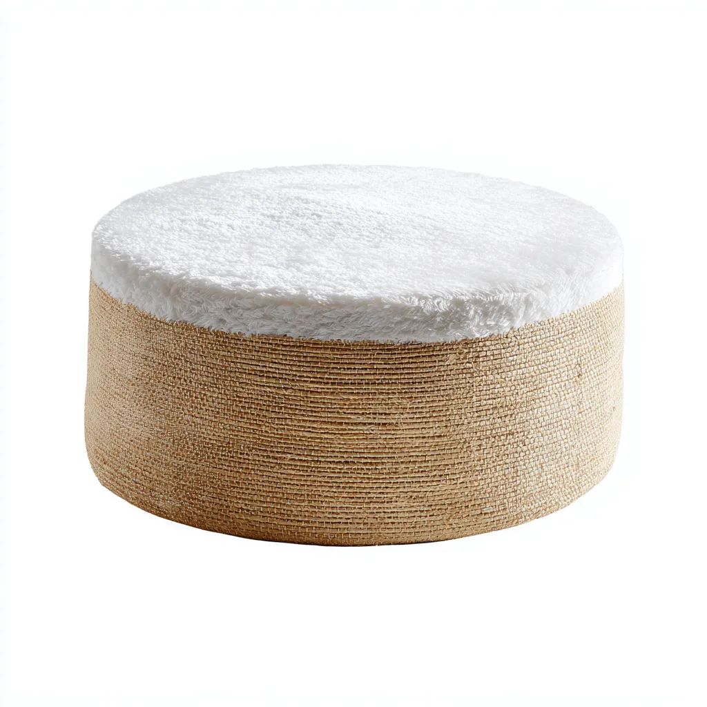Pouf rond en tissu 70x70x32 cm - beige - blanc - adapté au salon - style naturel-Warmthova
