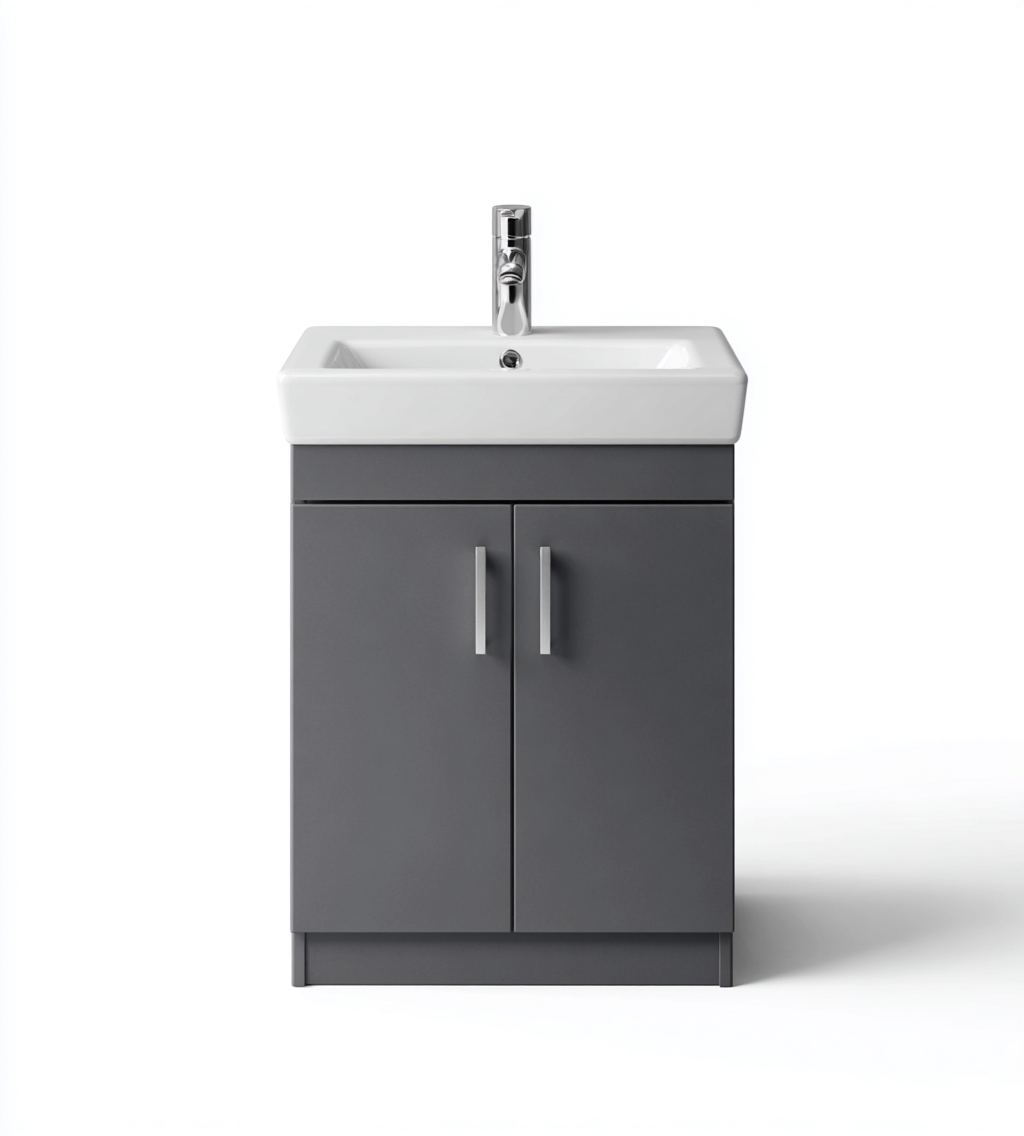 Meuble vasque - MDF - 60x40x85 cm - gris - adapté à la salle de bain - design moderne-Warmthova