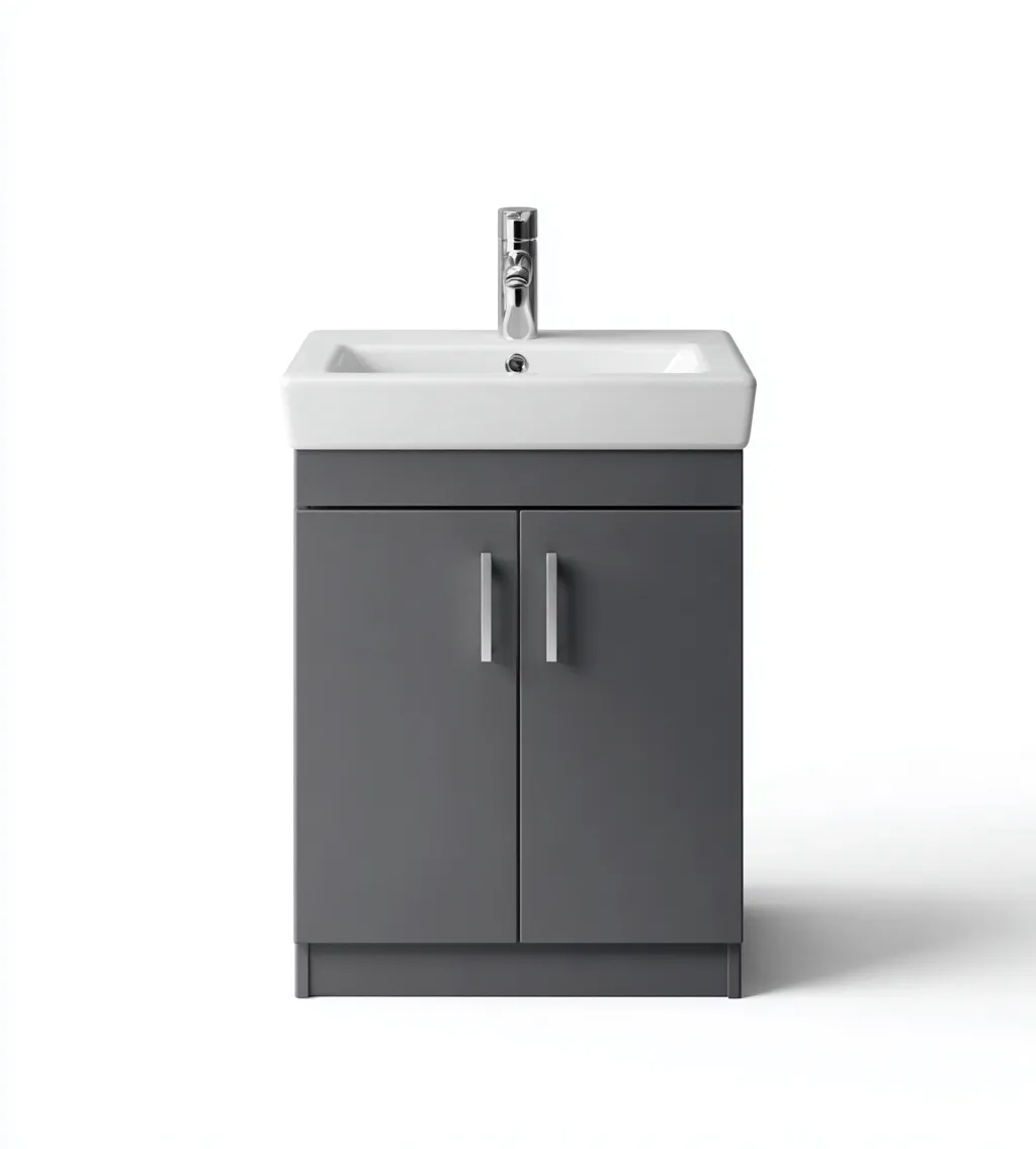 Meuble vasque - MDF - 60x40x85 cm - gris - adapté à la salle de bain - design moderne-Warmthova