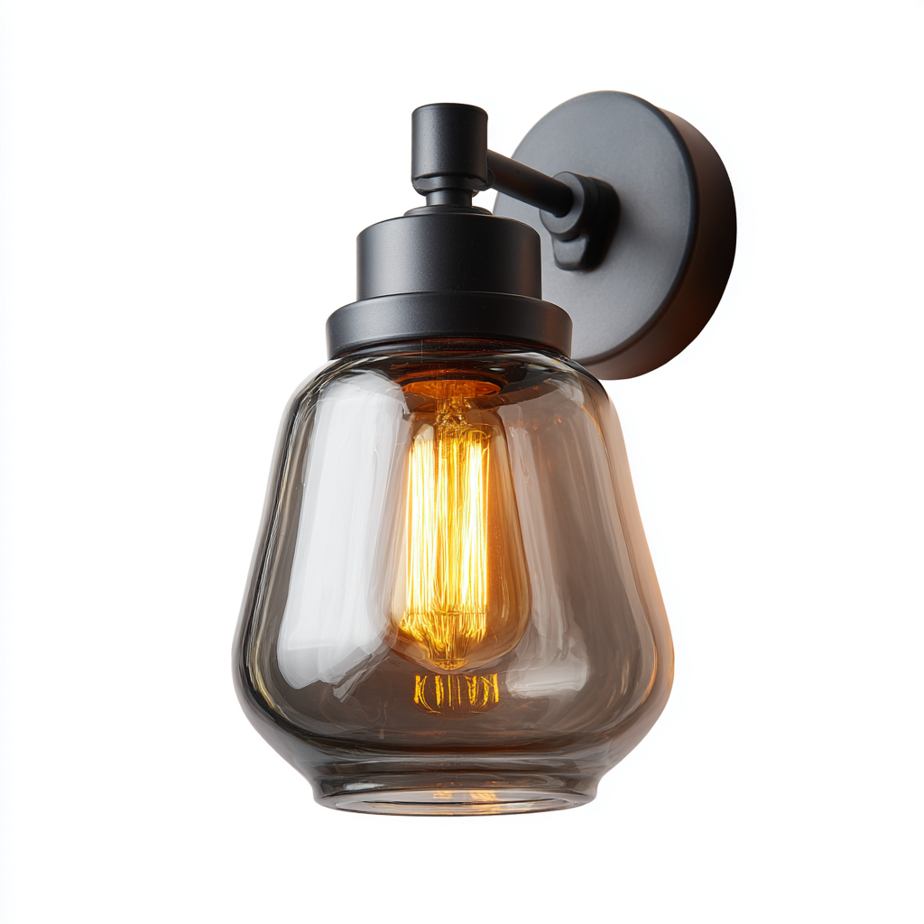 Applique murale métal - verre 15x12x22 cm - noir - style industriel - pour salon-Warmthova