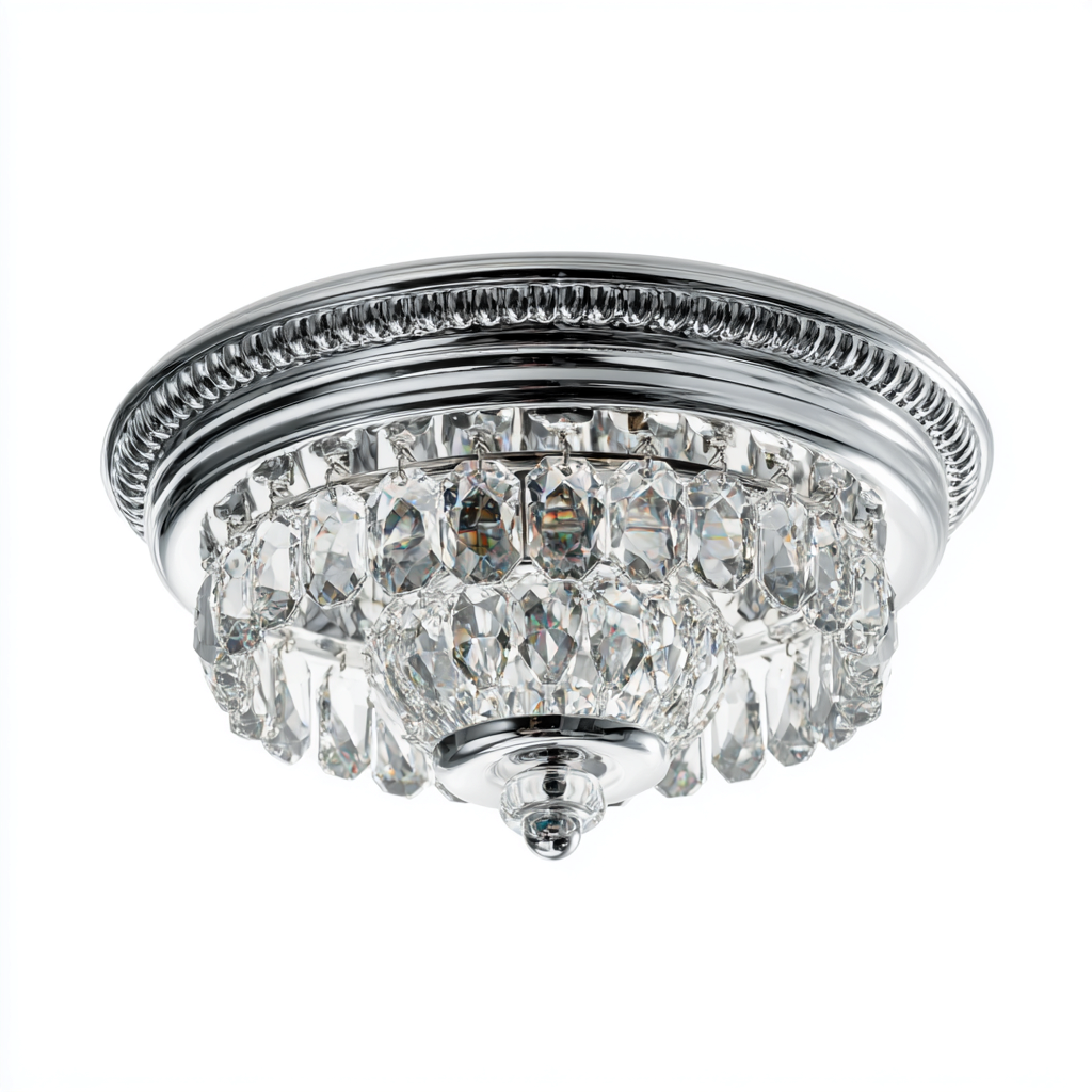 Plafonnier cristal et métal argent 32x32x26 cm - pampilles superposées - éclairage décoratif intérieur-Warmthova