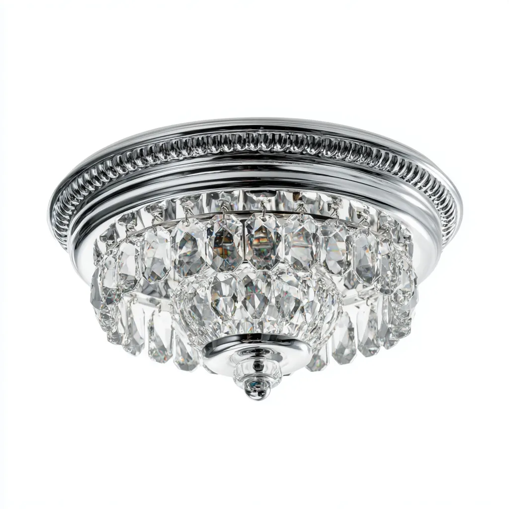 Plafonnier cristal et métal argent 32x32x26 cm - pampilles superposées - éclairage décoratif intérieur-Warmthova