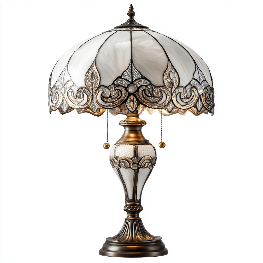 Lampe de table verre et métal 30x30x55 cm - blanc - style Tiffany adapté au salon-Warmthova