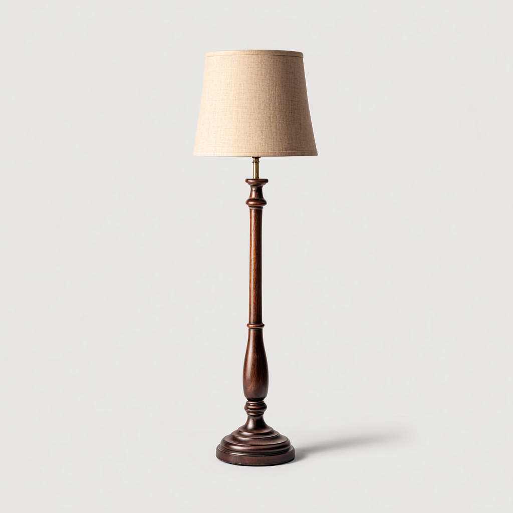 Lampadaire bois 38x38x160 cm - brun - beige - style classique - pour salon-Warmthova