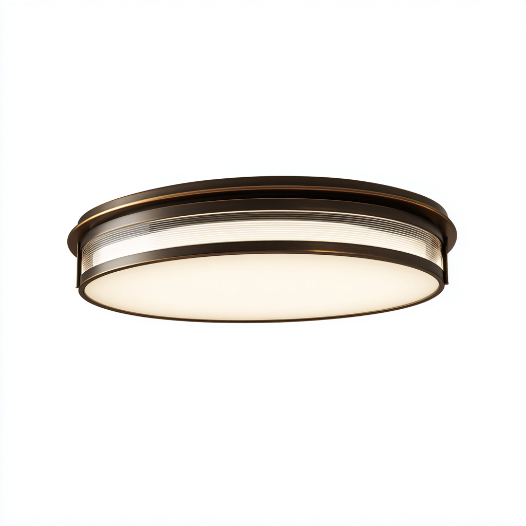 Plafonnier métal cuivre 38x38x8 cm - lumière LED chaude - design rond avec anneau diffusant - pour intérieur-Warmthova