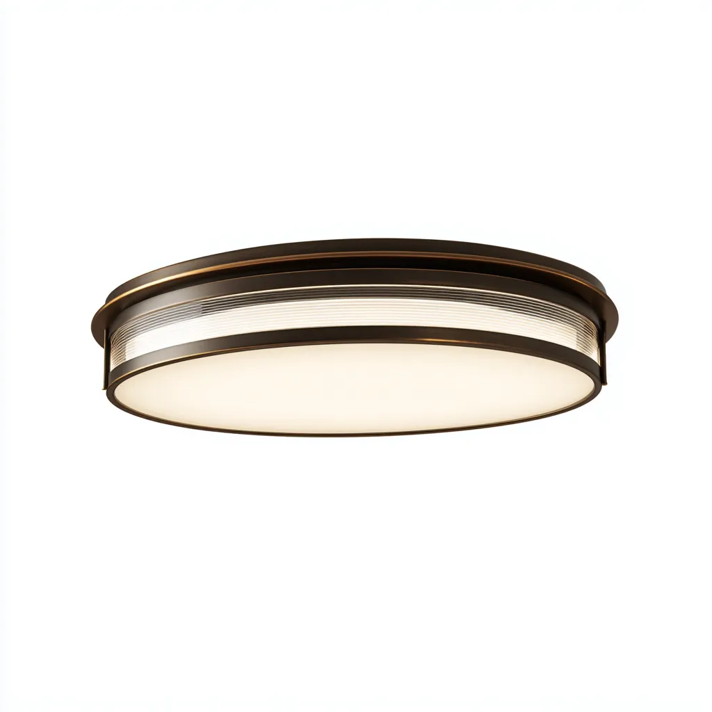 Plafonnier métal cuivre 38x38x8 cm - lumière LED chaude - design rond avec anneau diffusant - pour intérieur-Warmthova