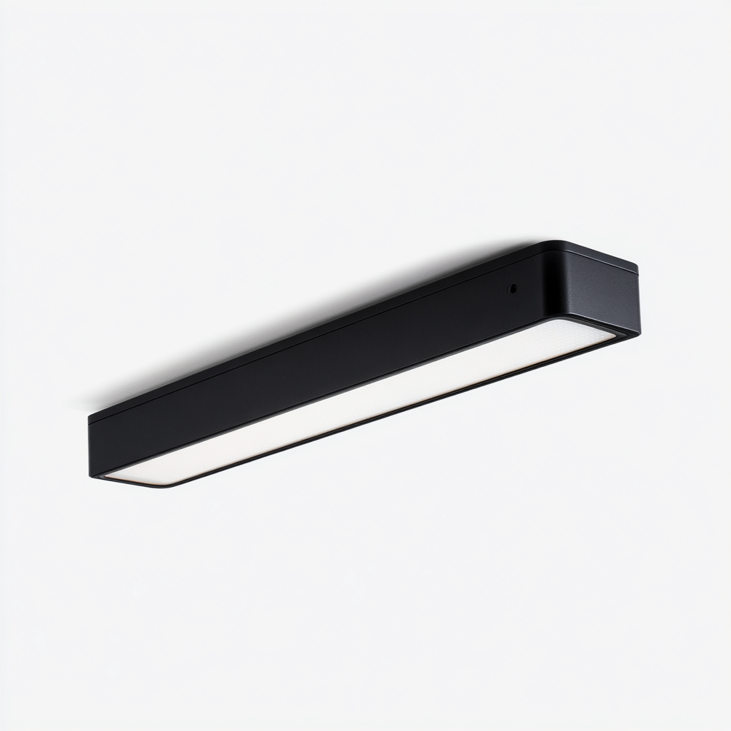 Plafonnier métal composite noir 46x9x5 cm - éclairage LED - design rectangulaire moderne - pour intérieur-Warmthova