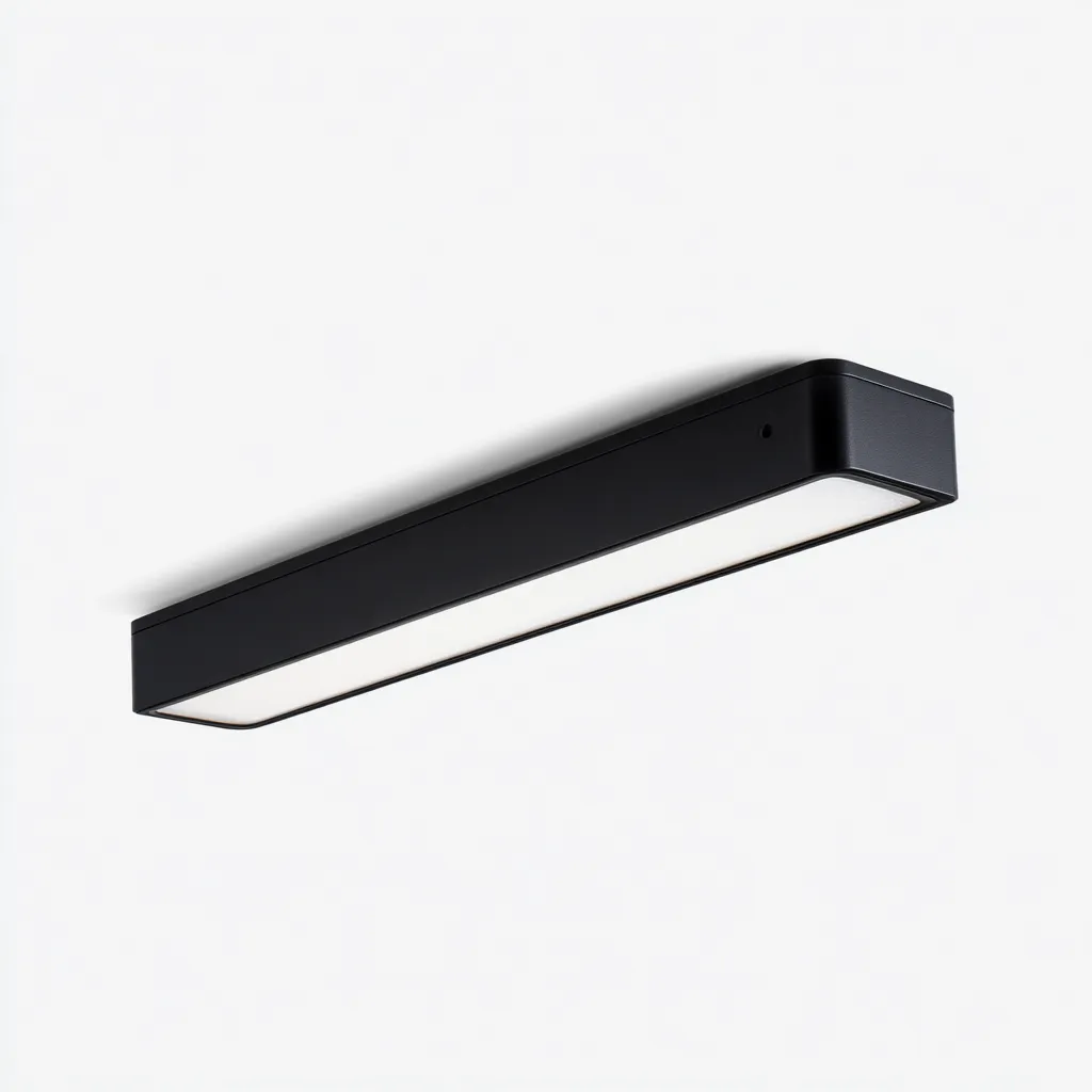 Plafonnier métal composite noir 46x9x5 cm - éclairage LED - design rectangulaire moderne - pour intérieur-Warmthova