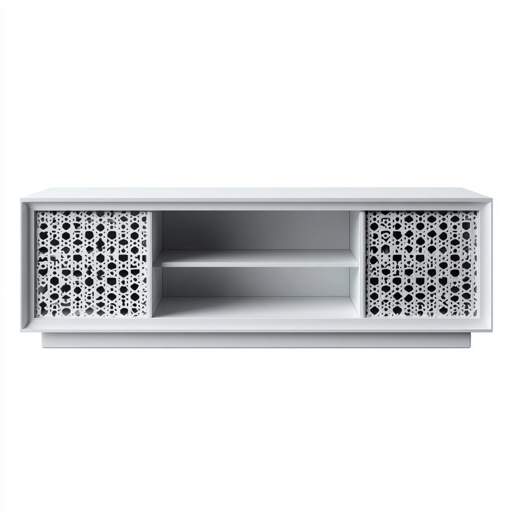 Meuble TV bois 150x40x55 cm - blanc - design moderne adapté au salon-Warmthova