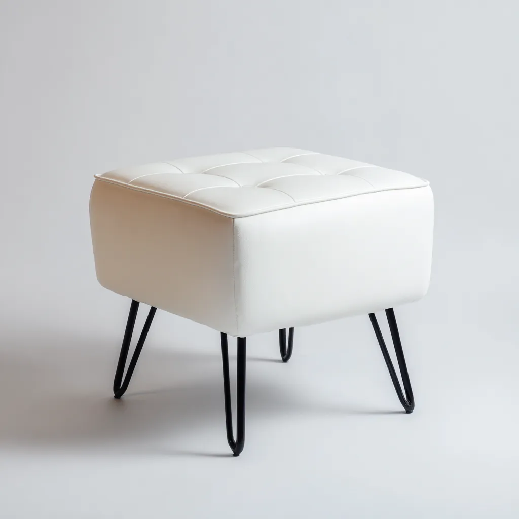 Pouf en similicuir 42x42x46 cm - blanc - adapté au salon - design moderne-Warmthova