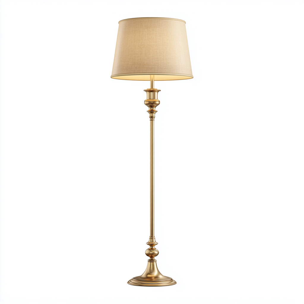 Lampadaire métal 40x40x165 cm - doré - beige - style classique - pour salon-Warmthova