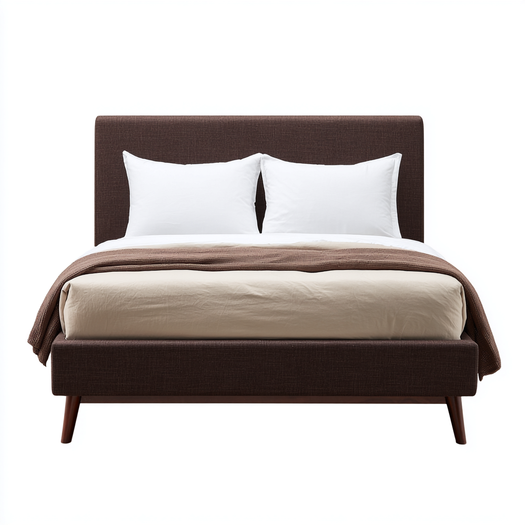 Lit double tissu 200x180x105 cm - marron - adapté à la chambre - design moderne-Warmthova