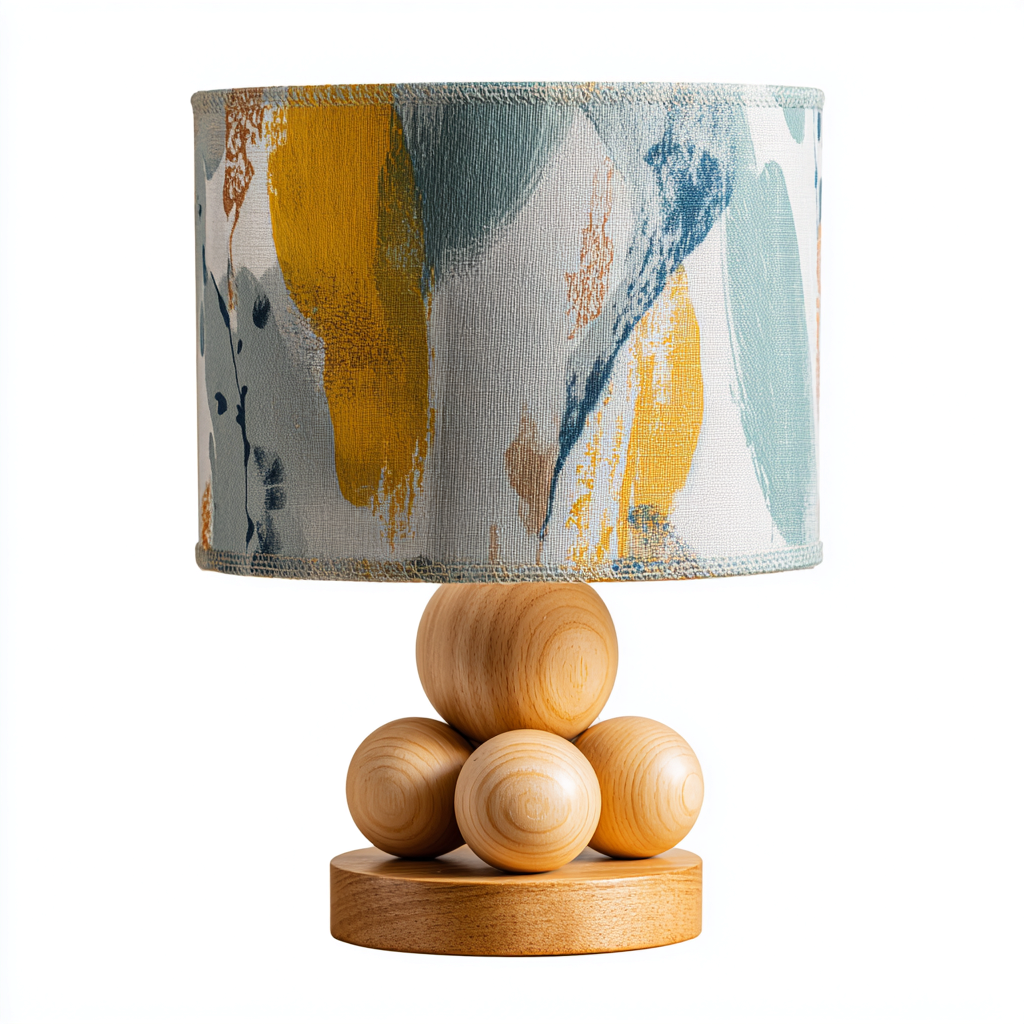 Lampe de table bois et tissu 22x22x36 cm - multicolore - style moderne adapté au salon-Warmthova