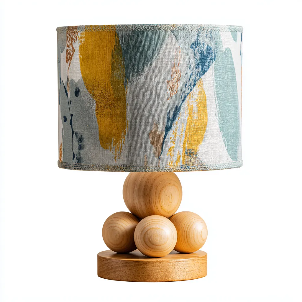 Lampe de table bois et tissu 22x22x36 cm - multicolore - style moderne adapté au salon-Warmthova